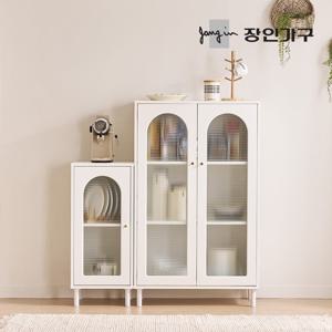 장인가구 쿠르바 모루유리 1200 주방 수납장 세트 (800높은수납장,400수납장)