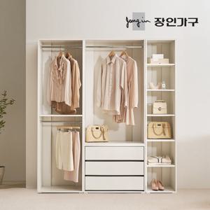 장인가구 올리세 E0 드레스룸 시스템 옷장 세트 1800 B (600 2단행거+800 서랍옷장+선반장)