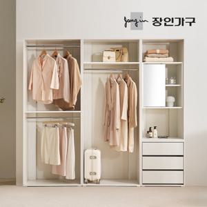 장인가구 올리세 E0 드레스룸 시스템 옷장 세트 2200 A (800 2단행거+긴옷행거+600 서랍 화장대)