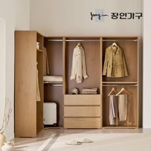 장인가구 클래드 3200 드레스룸 옷장 세트 (2단 코너장, 800 1단, 800 2단, 800 3단서랍 행거)
