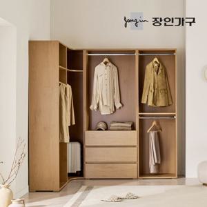 장인가구 클래드 3000 드레스룸 옷장 세트 (1단 코너장, 600 1단, 800 2단, 800 3단서랍 행거)