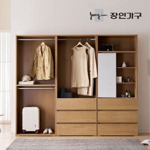 장인가구 클래드 2400 드레스룸 옷장 세트 (800 2단, 800 3단서랍 행거, 파우더장)