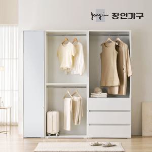 장인가구 클래드 2000 드레스룸 옷장 세트 (800 2단, 800 3단서랍 행거, 400 거울장)