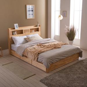 장인가구 플랫 포커스 LED 고무나무 원목수납침대 독립라텍폼Q