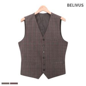 [빌리버스]빌리버스 남자 조끼 BIT132 브이넥 체크 정장 베스트