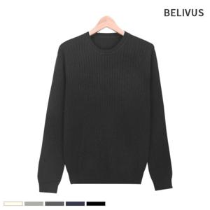 빌리버스 남자 니트 라운드넥 캐시 골지 긴팔 티셔츠 BRE056