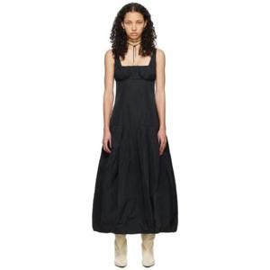 26 SS 질샌더 여성 블랙 태피터 미디 드레스 241249F052001