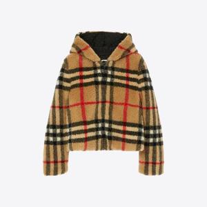 버버리 여성 체크 플리스 쇼트 후드집업 아카이브베이지 8072752