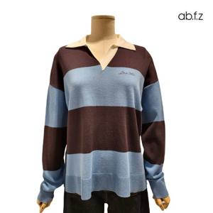 [에이비에프지]카라배색 포인트 루즈핏 스트라이프 긴팔 니트 APZ5QW34G