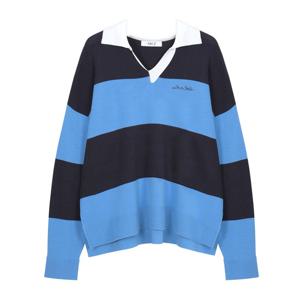 [에이비에프지]카라배색 포인트 루즈핏 스트라이프 긴팔 니트 APZ5QW341G