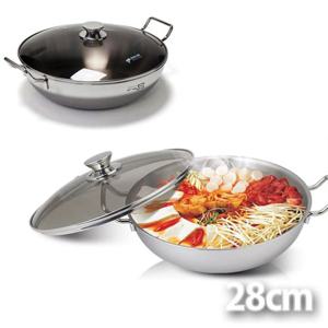 국내산 키친아트 인덕션겸용 통3중스텐 전골냄비28cm 전골냄비 스텐전골솥 스텐전골냄비 인덕션용냄비 전기