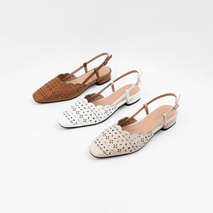 [신난다슈] 여성 슬링백 샌들 구두 2cm 뮬 플랫 샌들 펌프스 소가죽 펀칭 통굽 GDR253052