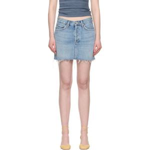 26 SS 에이골디 여성 블루 V 웨이스트 데님 미니 스커트 251214F090000