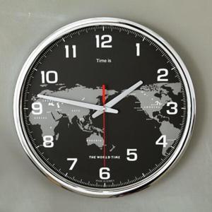 아트박스/추카추카넷 클래식 월드맵 크롬 저소음 벽시계(블랙)