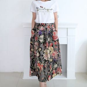 [비꼴리끄(여성)]린넨 프린트 맞주름 스커트 B252WK3150