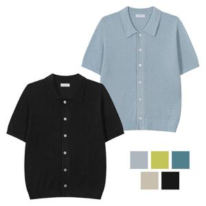 남자 솔리드 보카시 부클 카라 반팔 가디건 GN-CAH-Q009-옐로우