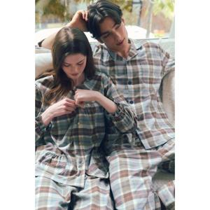 (비너스) 면 캐시미어 보온성이 좋은 체크패턴 커플 파자마-VPA4563WM