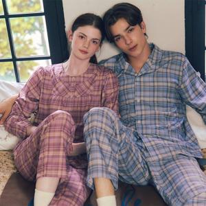 비너스 부드러운 피팅감 체크나염 커플 실내복 기모 파자마 세트 VPA4555MVPA4555W