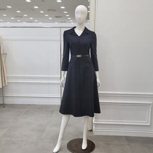 [미니멈]카라넥 7부 소매 플레어 원피스 (MYAGWO1150BK)_IC