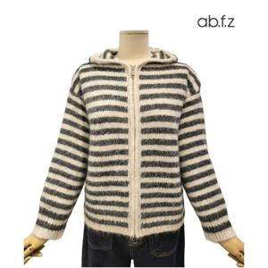 [에이비에프지]집업 스트라이이프 후드 울 긴팔 니트 가디건 APA1HY40A