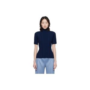 이세이미야케 터틀넥 네이비 골지 니트 터틀넥 탑 261941F099013