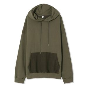 남자 턴오버 배색 캥거루 스웻 후드 티셔츠 AC-TSA-Q055-카키