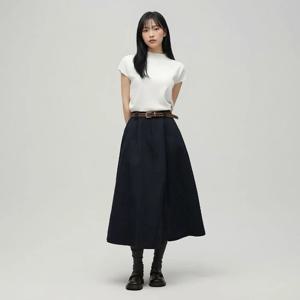 [랩]브라운 벨트 뒷밴딩 롱 스커트 AS1WS220