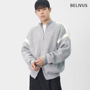 빌리버스 남자 하이넥 배색 골지 투웨이 집업 가디건 BYHT018