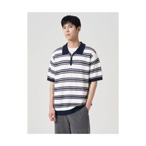 에잇세컨즈 8SECONDS 멀티 스트라이프 카라 반집업 니트 네이비 (264751EY1R) 264751EY1R 405081