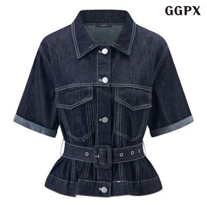 GGPX 빈티지 카라 스트랩 데님 반팔 자켓 (GQBJK003D)
