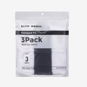 [베이직하우스](3PACK) 순면 라운드넥 반팔티셔츠