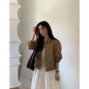 헤지스 여성 카멜 셔츠 카라 경량 숏 점퍼 HSJU5B304CM