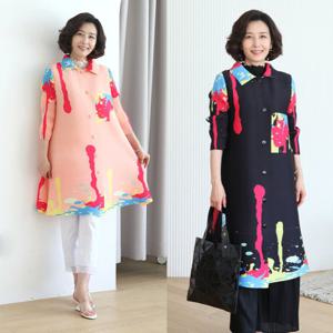 [쉬즈마담]J31557 아트 플리츠 카라 롱자켓 엄마옷 원피스 자켓