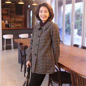 [쉬즈마담]J31633 하운드투스체크 둥근카라 울코트 60대 엄마옷