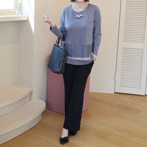 [쉬즈마담]T57307 티라나 3단 배색 블라우스티 60대 엄마옷