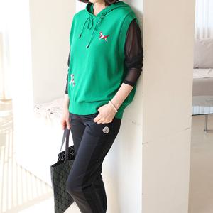 [쉬즈마담]T57287  망사소매 니트후드티 60대 엄마옷