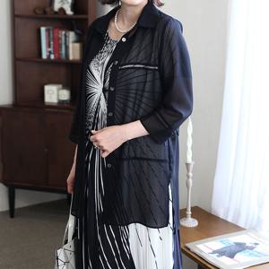 [쉬즈마담]J31674 레일 벨티드 시스루 롱자켓 60대 엄마옷