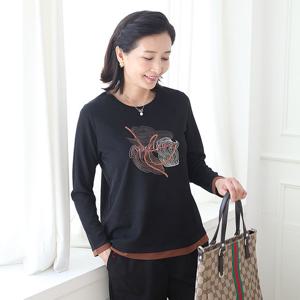 [쉬즈마담]T57403 웨이브 플라워 밑배색 롱티 50대 엄마옷