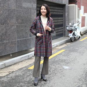 [쉬즈마담]J31733 오색체크 기모 후드코트 50대 엄마옷