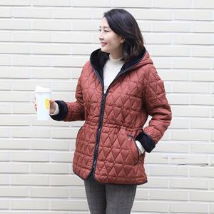 [쉬즈마담]J31735 퀼팅자수 밍크털후드 패딩코트 50대 엄마옷