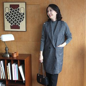 [쉬즈마담]J31742 모코 체크 정장 롱베스트 50대 엄마옷