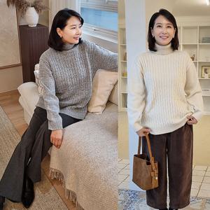 [쉬즈마담]T57472 포근 루즈핏 꽈배기 니트폴라