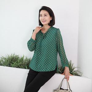 [쉬즈마담]T57486 꽃나염 프릴리본 시스루소매 블라우스