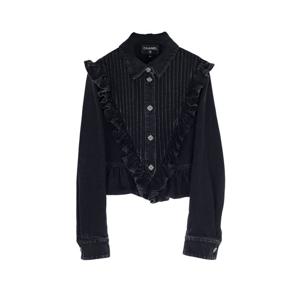 [엘러브] 샤넬 24A 공방컬렉션 프릴 워싱데님 자켓 34 블랙 6ET0582