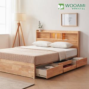 우아미가구 모노 헤이디 LED 원목 4단 수납침대 Q FO5171