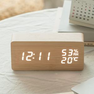 [정품] PLT 우드 온습도 LED 탁상시계+USB아답터/박수터치온기능