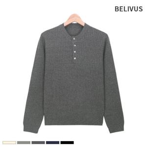 [빌리버스]빌리버스 남성 니트 BRE057 캐시 골지 헨리넥 긴팔 티