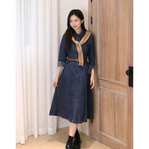 헤지스 여성 24FW 클리어런스데님 네이비 셔츠 원피스 HSDR4C703N2