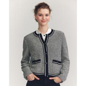 헤지스 여성 24FW 클리어런스화이트 니트라이크 숏 자켓 HSJA4C702WT