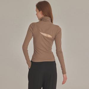 RIBBED CUT-OUT BACK HIGH NECK TOP_T426TP113(BR)